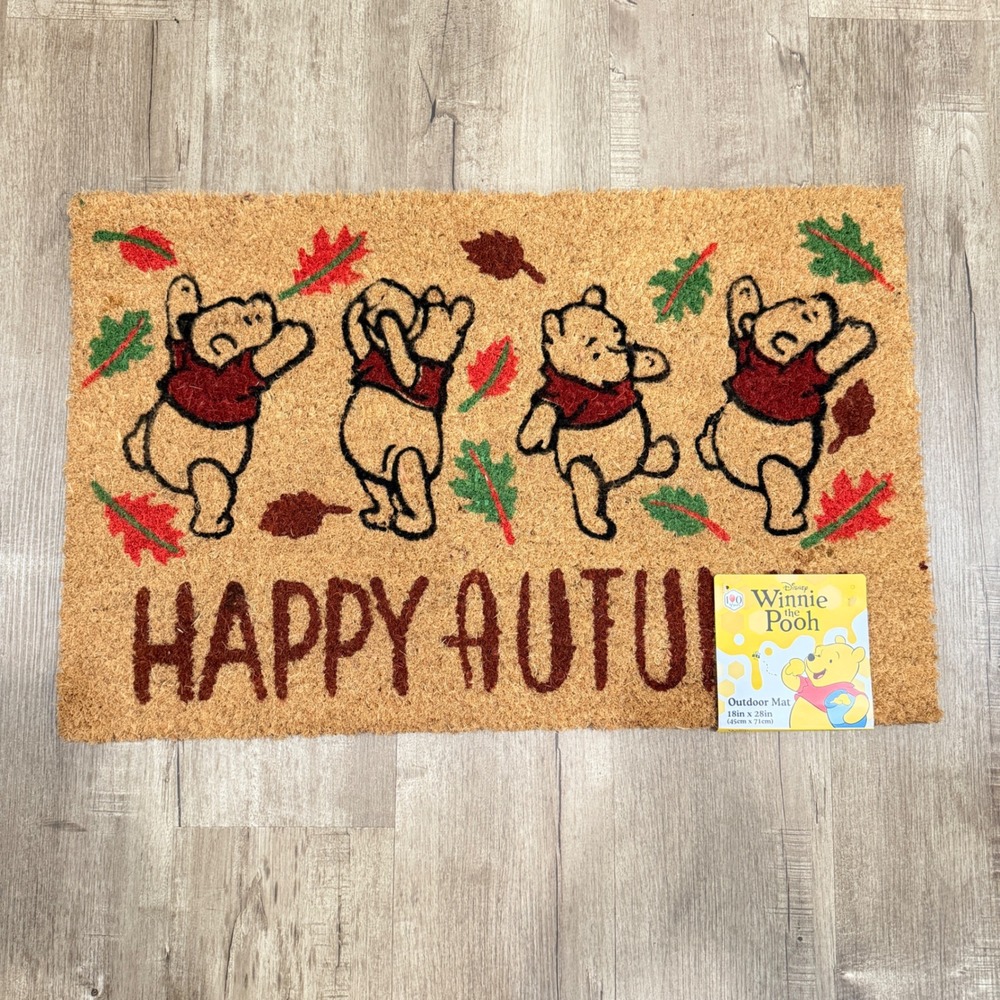 NEW Disney Winnie the Pooh Outdoor Coir Doormat Happy Autumn Rug Fall 18x28